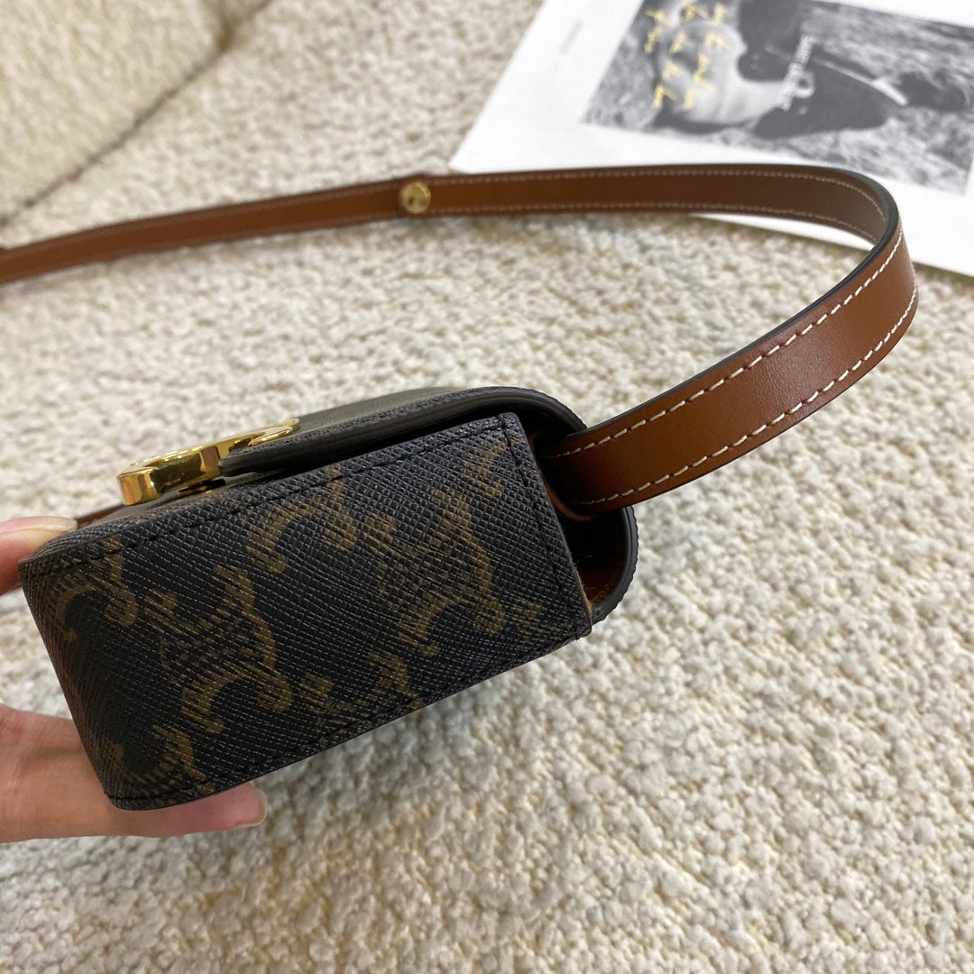 Celine Mini Triomphe Bag in Triomphe Canvas and Calfskin - Tan