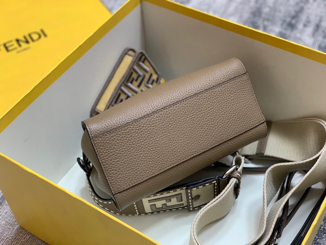 Fendi Peekaboo ISeeU Medium Brown Leather Handbag with FF Motif Charm
