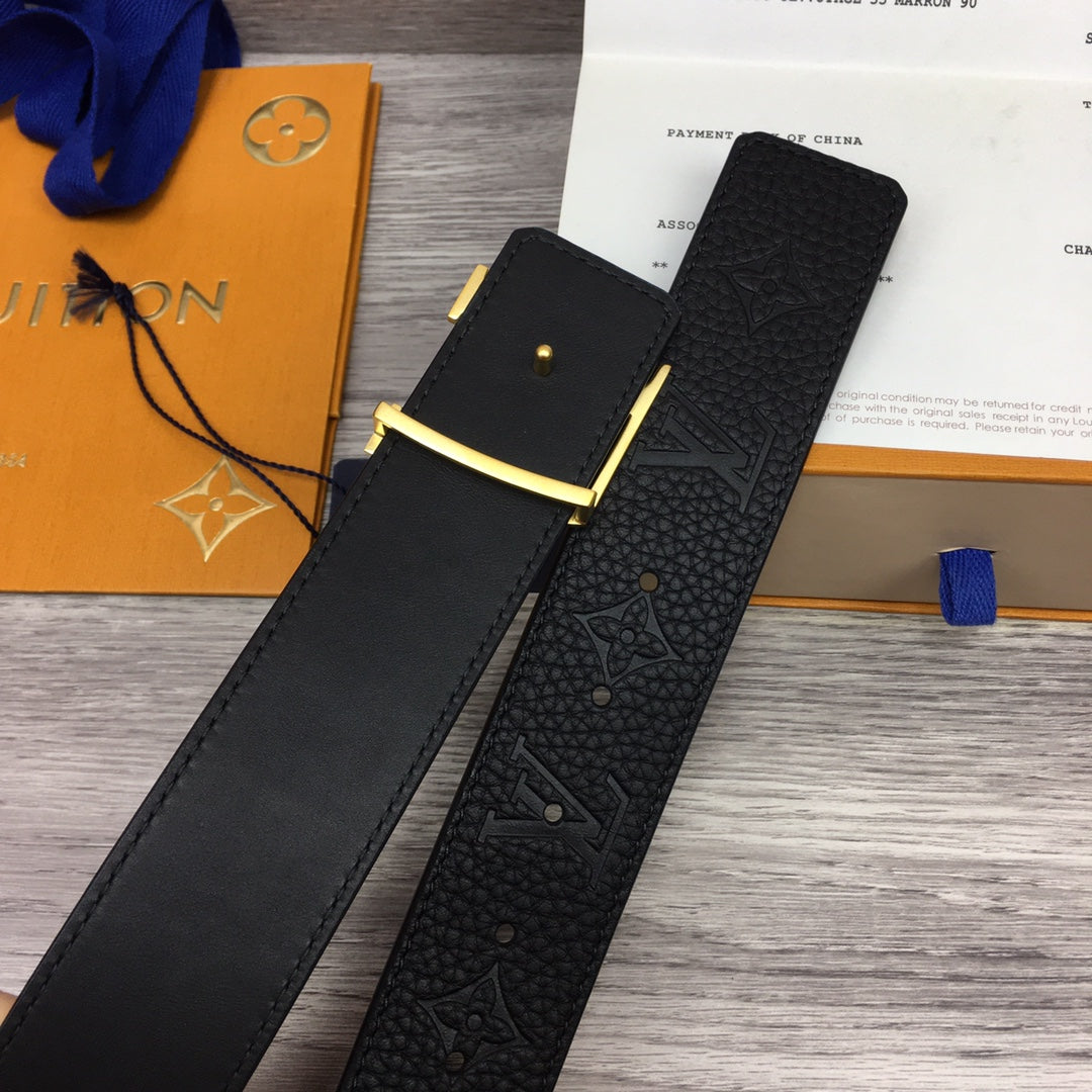 Louis Vuitton LV Initiales 40mm Belt - Black Monogram Empreinte Leather with Gold Buckle
