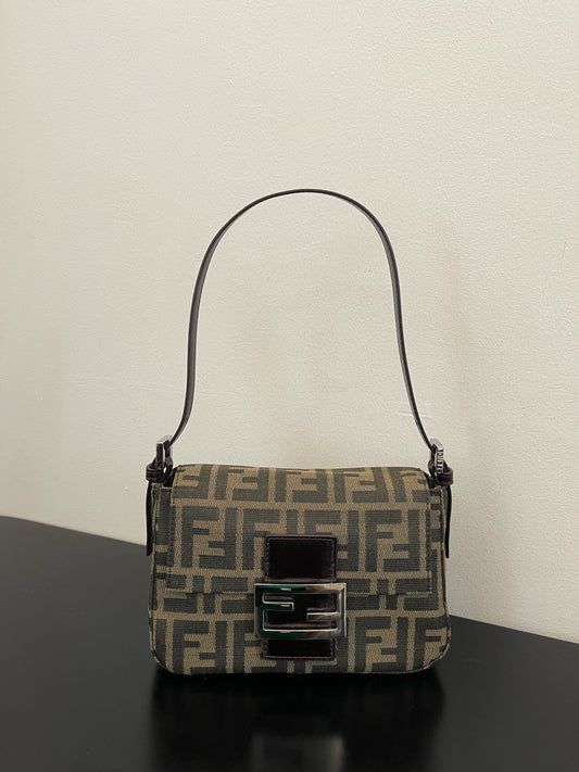 Fendi Zucca Canvas Baguette Shoulder Bag - Tobacco Brown/Black