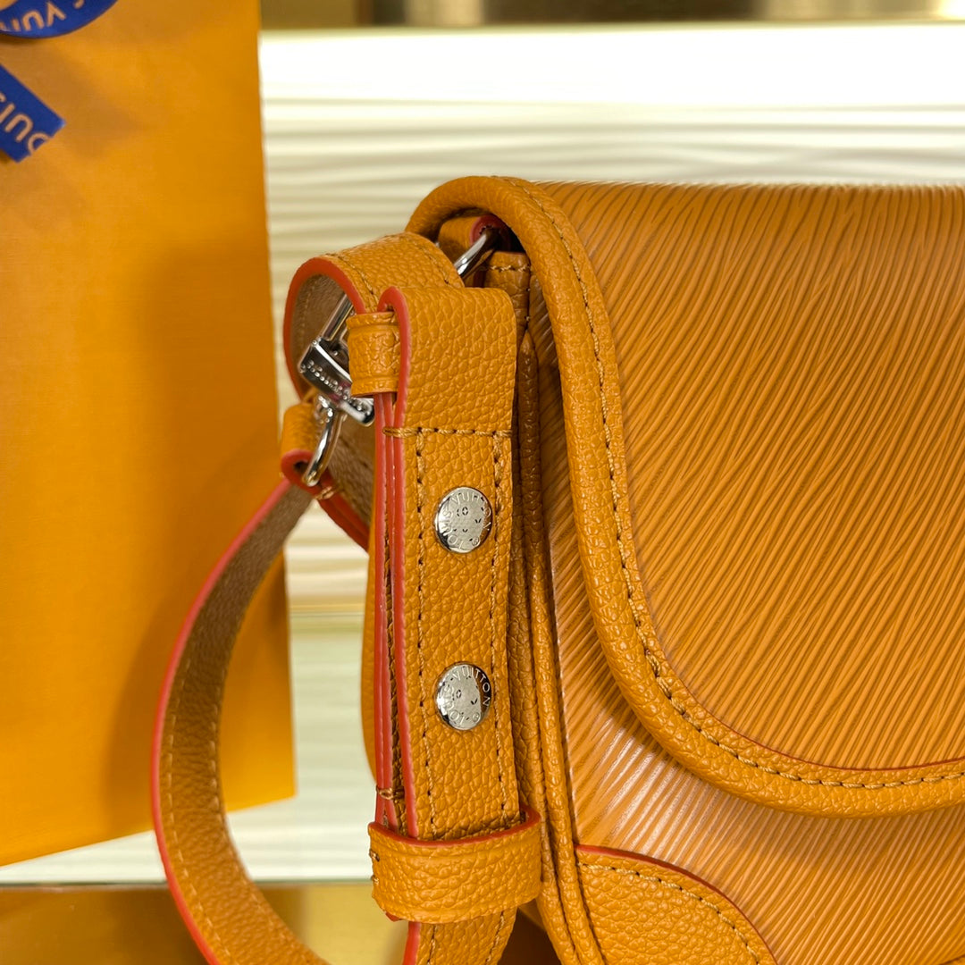Louis Vuitton Classic Mustard Yellow Leather Flap Shoulder Bag with Gold Clasp