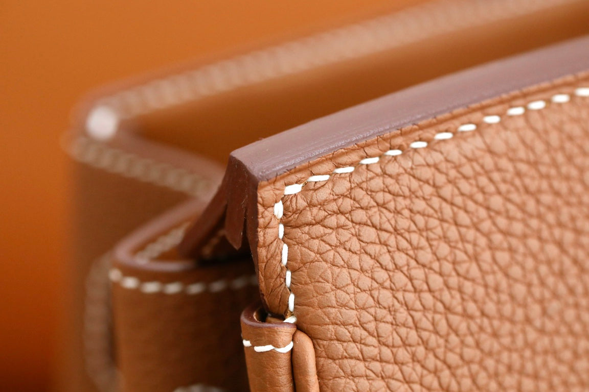 Luxury Tan Leather Top Handle Handbag with Gold-Tone Hardware