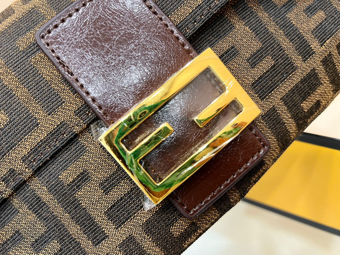 Fendi Zucca Monogram Baguette Shoulder Bag - Brown Tobacco Canvas