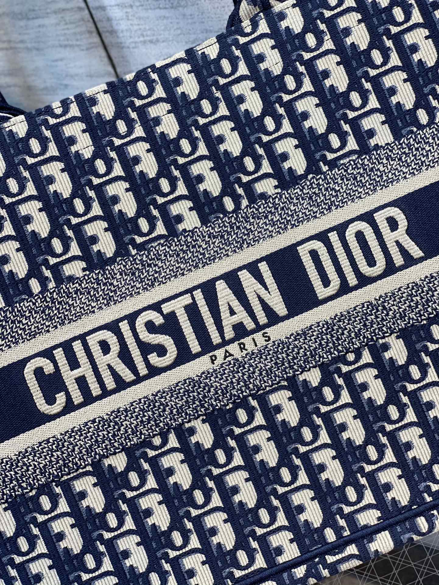 Christian Dior Book Tote - Blue Dior Oblique Embroidery - Luxury Canvas Handbag