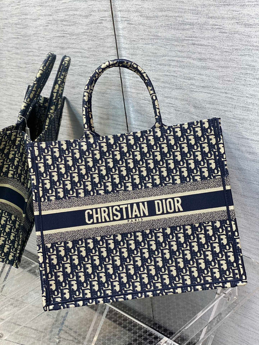 Christian Dior Large Book Tote Blue Dior Oblique Embroidery