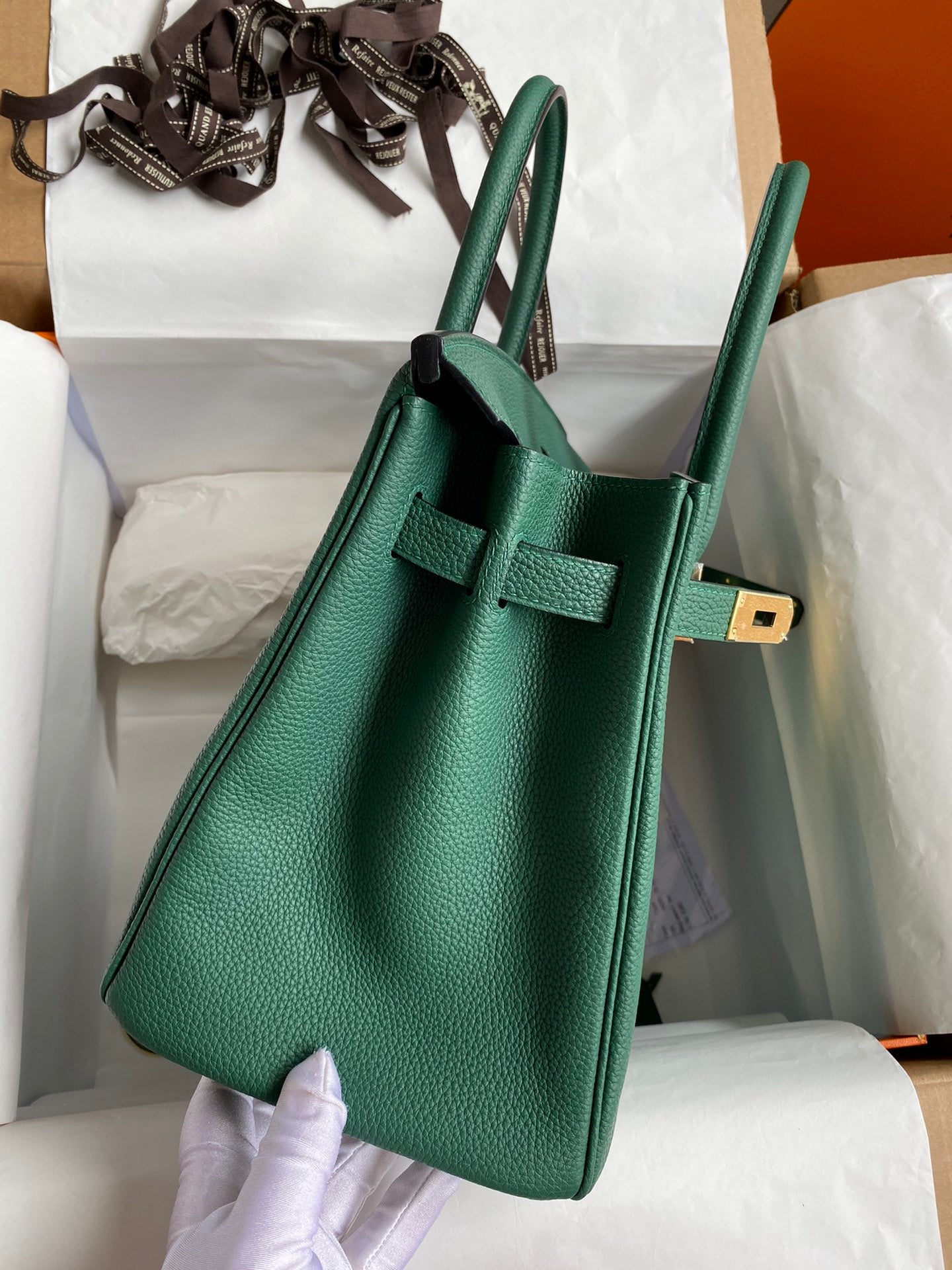 Luxury Forest Green Leather Handbag with Gold-Tone Hardware