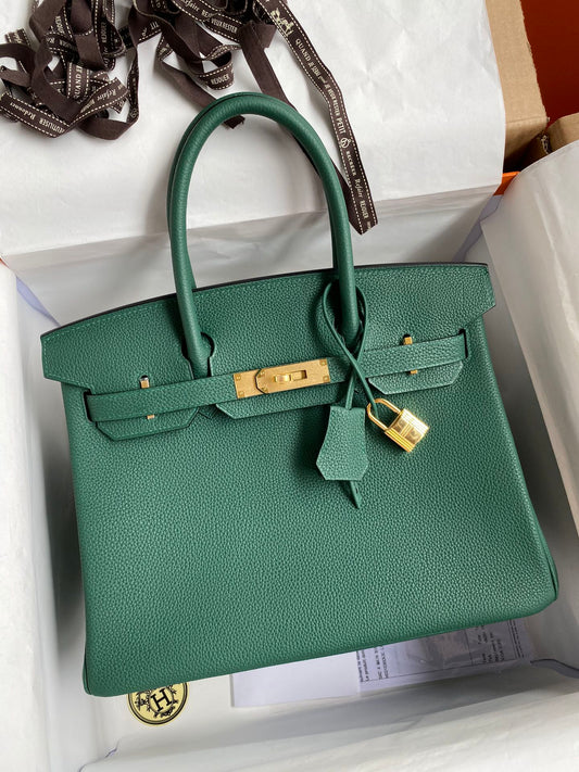 Luxury Forest Green Leather Handbag with Gold-Tone Hardware