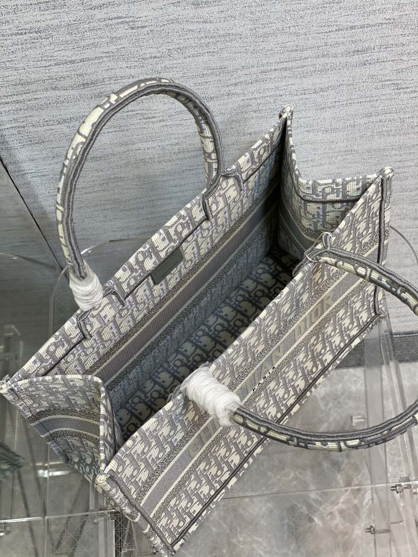 Dior Classic Grey Embroidered Monogram Structured Canvas Tote Bag
