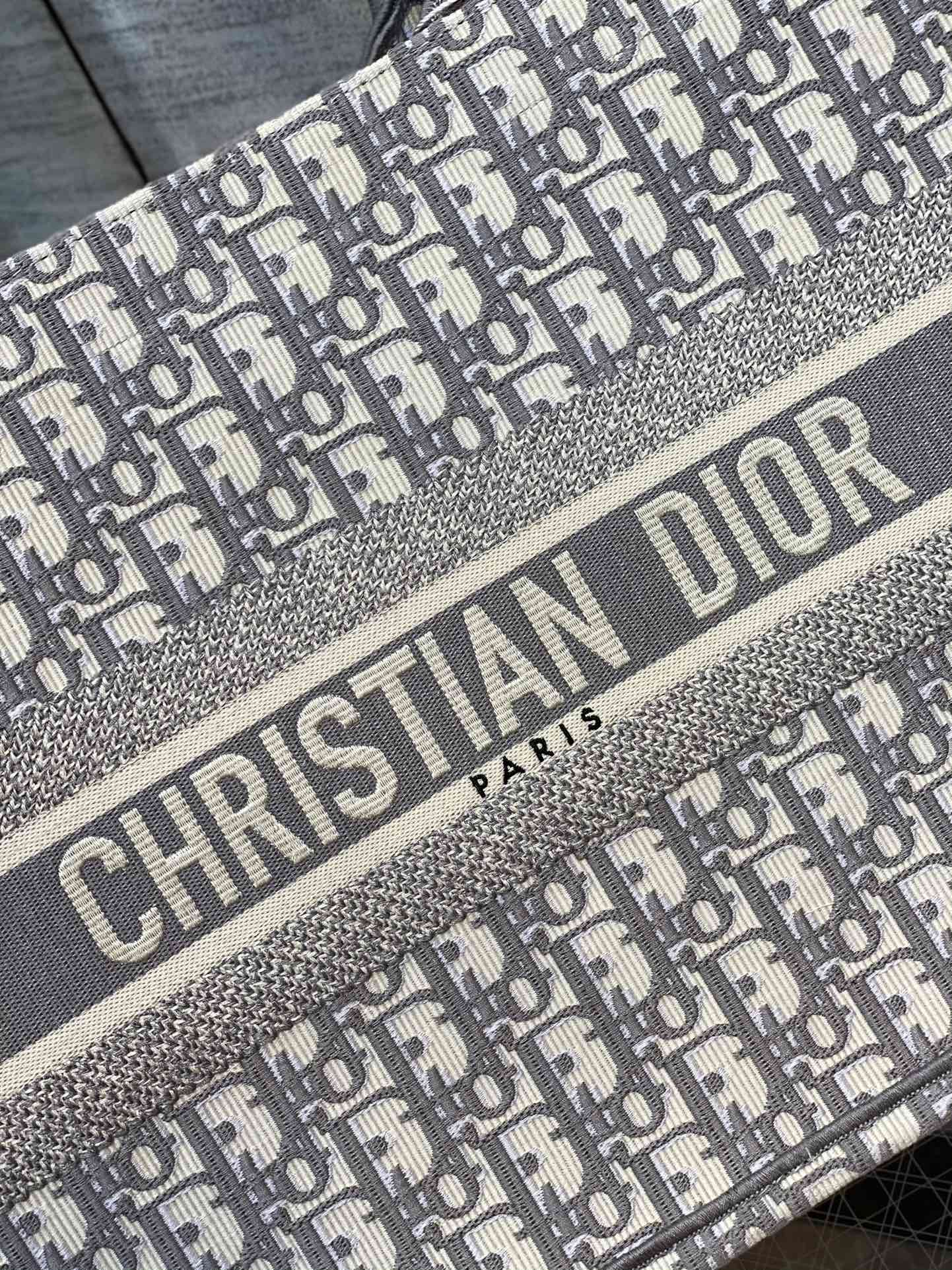 Dior Classic Grey Monogram Embroidered Canvas Tote Handbag
