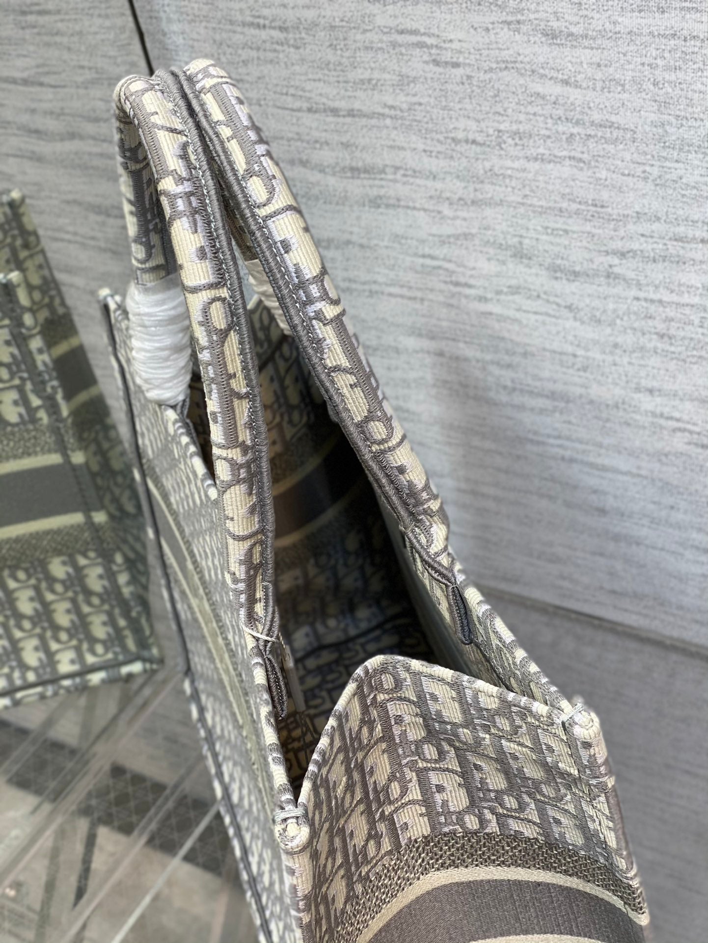 Dior Classic Grey Monogram Embroidered Canvas Tote Handbag
