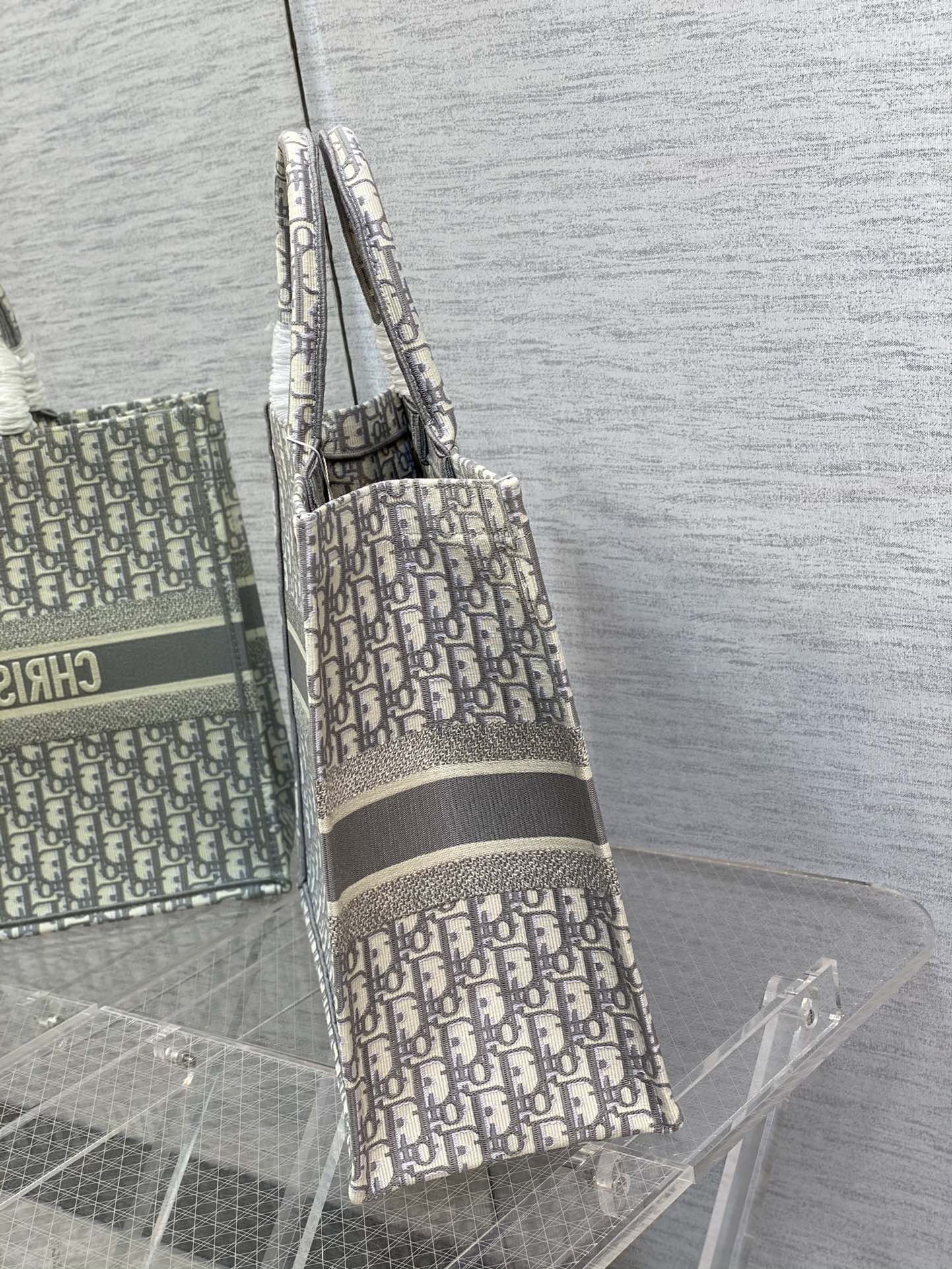 Dior Monogram Jacquard Canvas Tote Bag Retro Large Capacity Handbag