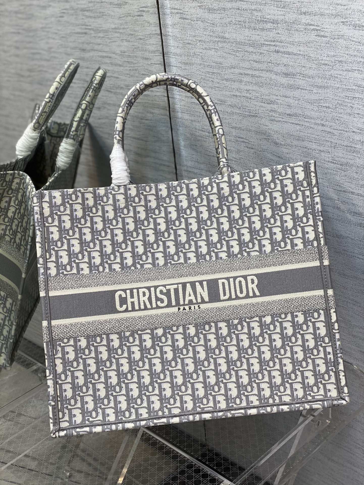 Dior Monogram Jacquard Canvas Tote Bag Retro Large Capacity Handbag