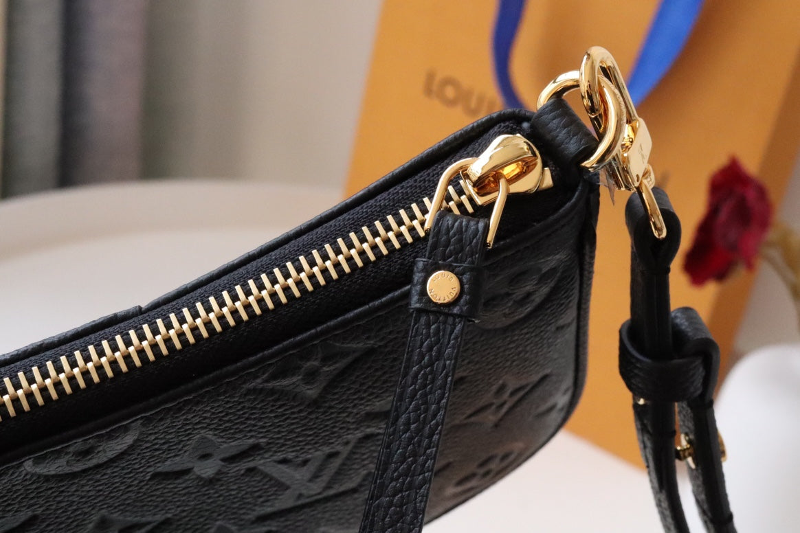 Louis Vuitton Black Monogram Embossed Leather Shoulder Bag with Gold Chain