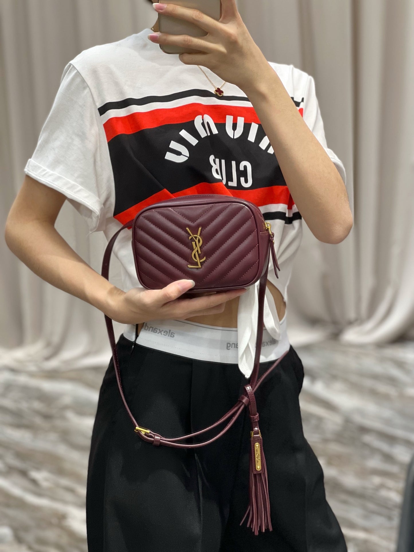 Saint Laurent Lou Quilted Leather Camera Bag in Burgundy