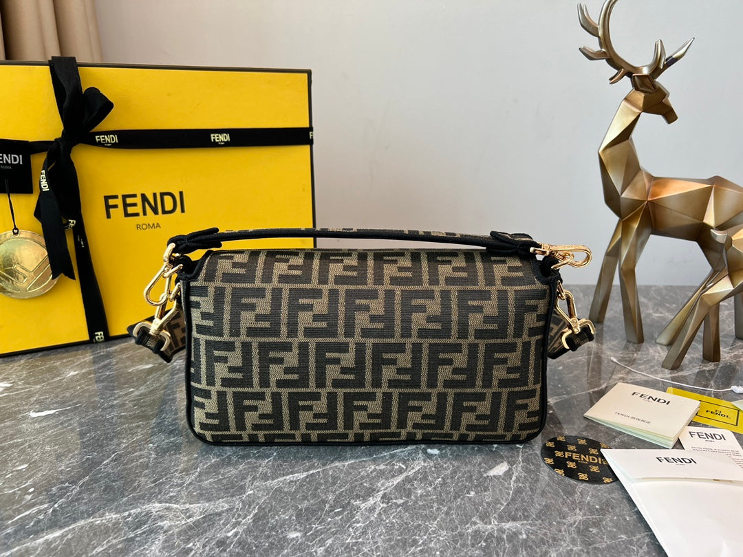 Fendi Baguette Bag FF Motif Fabric with Gold Hardware