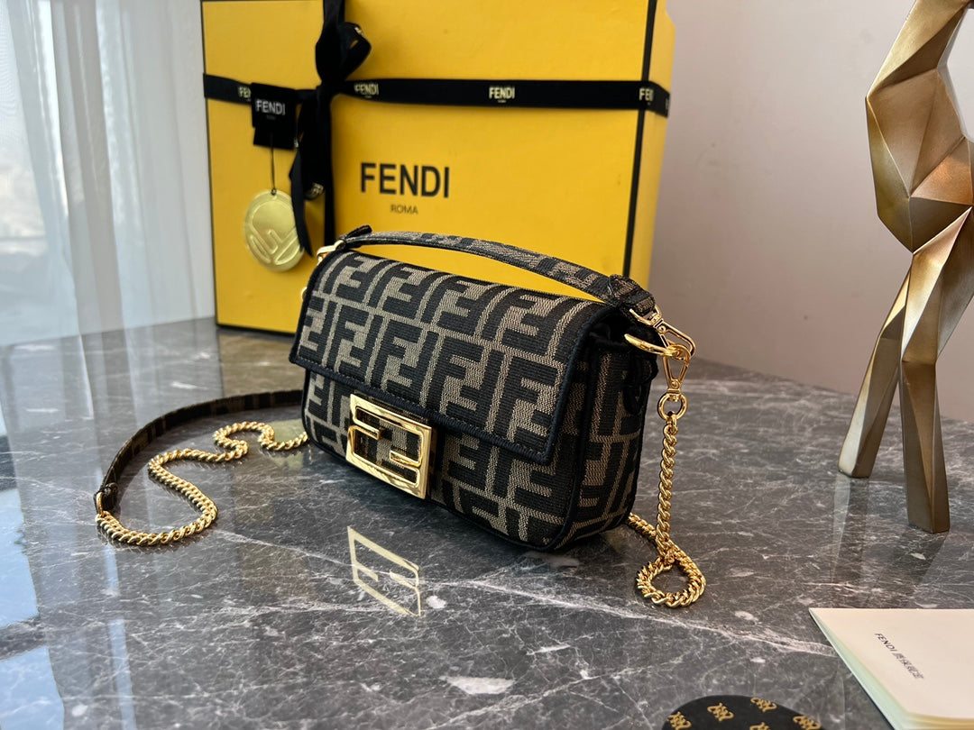 Fendi Baguette FF Motif Fabric Shoulder Bag - Brown/Tobacco