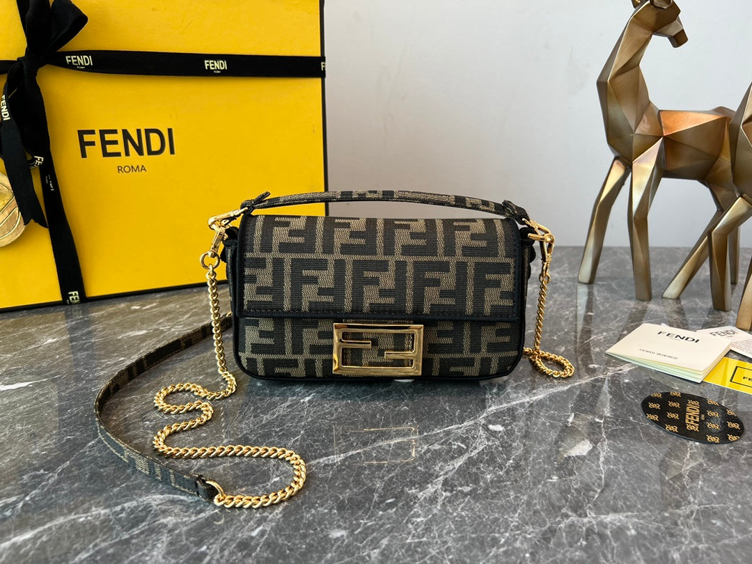 Fendi Baguette FF Motif Fabric Shoulder Bag - Brown/Tobacco