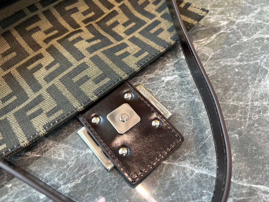 Fendi FF Monogram Canvas Baguette Shoulder Bag with Silver-Tone Hardware