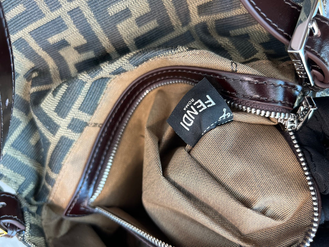Fendi FF Monogram Canvas Baguette Shoulder Bag with Silver-Tone Hardware