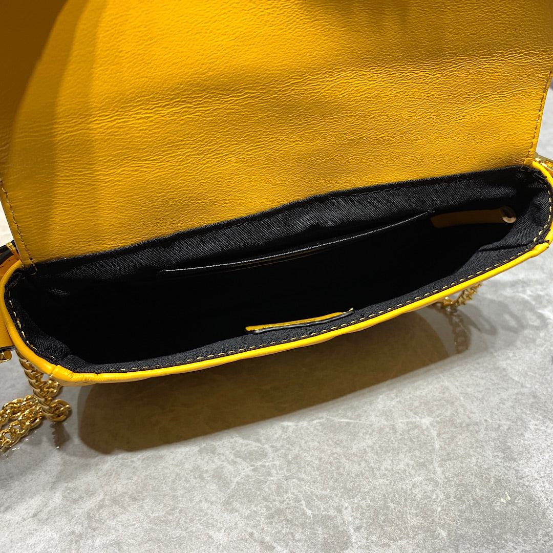 Fendi Yellow Embossed FF Baguette Mini Bag with Gold Chain Strap