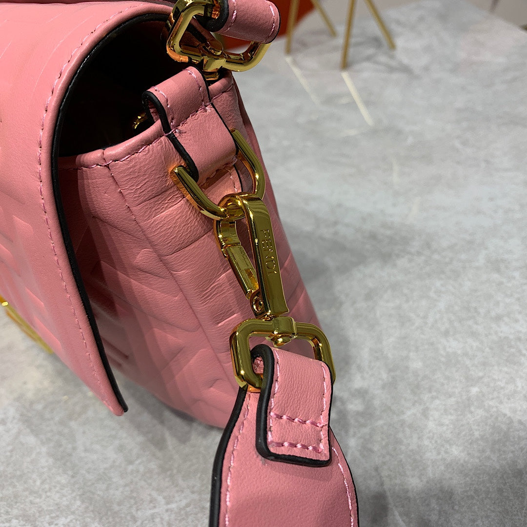 Fendi Baguette Bag FF Embossed Pink Nappa Leather with Gold-Tone Hardware