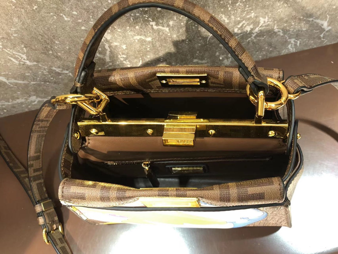 Fendi Peekaboo ISeeU Small Multicolor FF Canvas Top Handle Bag