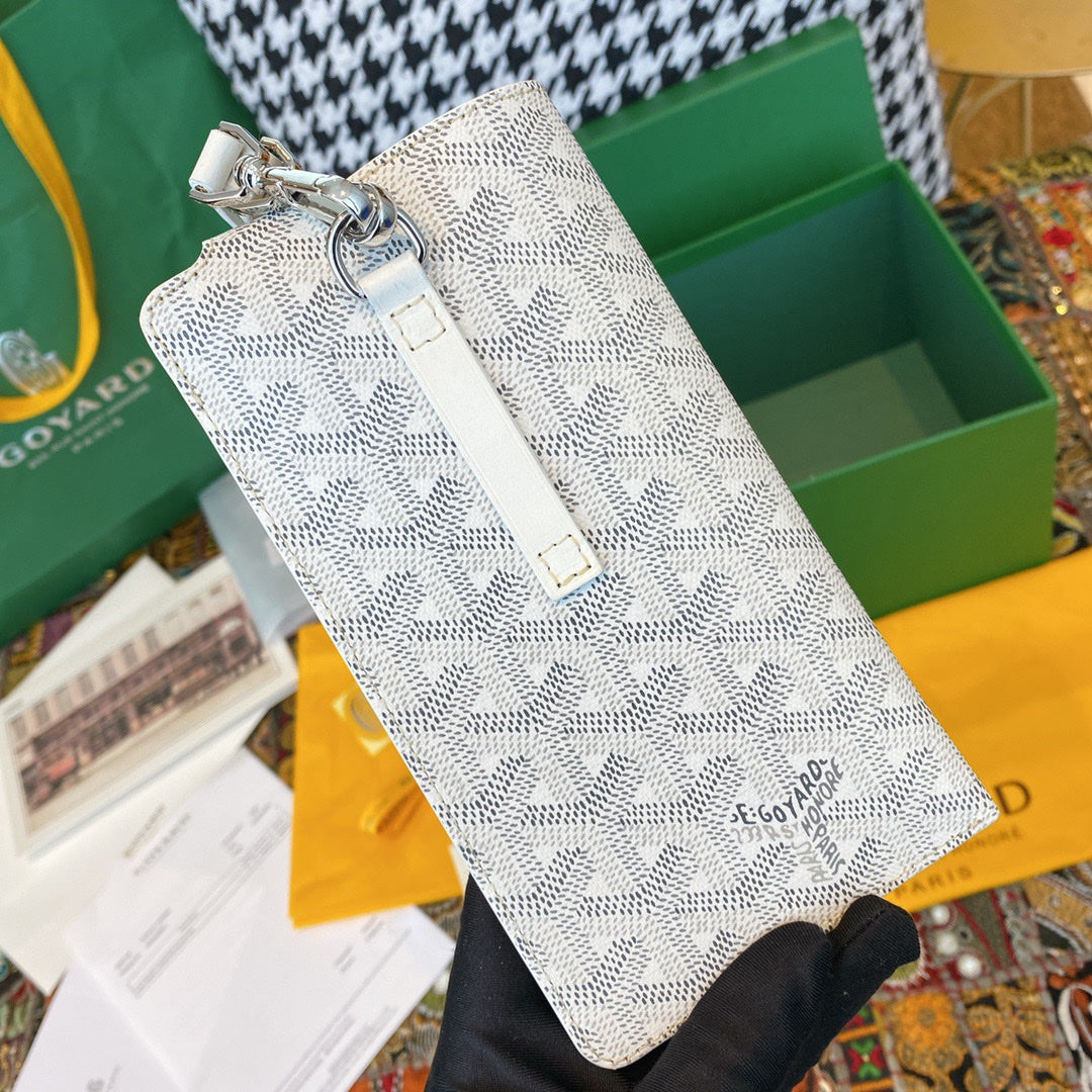 Gogy White Chevron Monogram Leather Belt Set with Luxury Gift Box