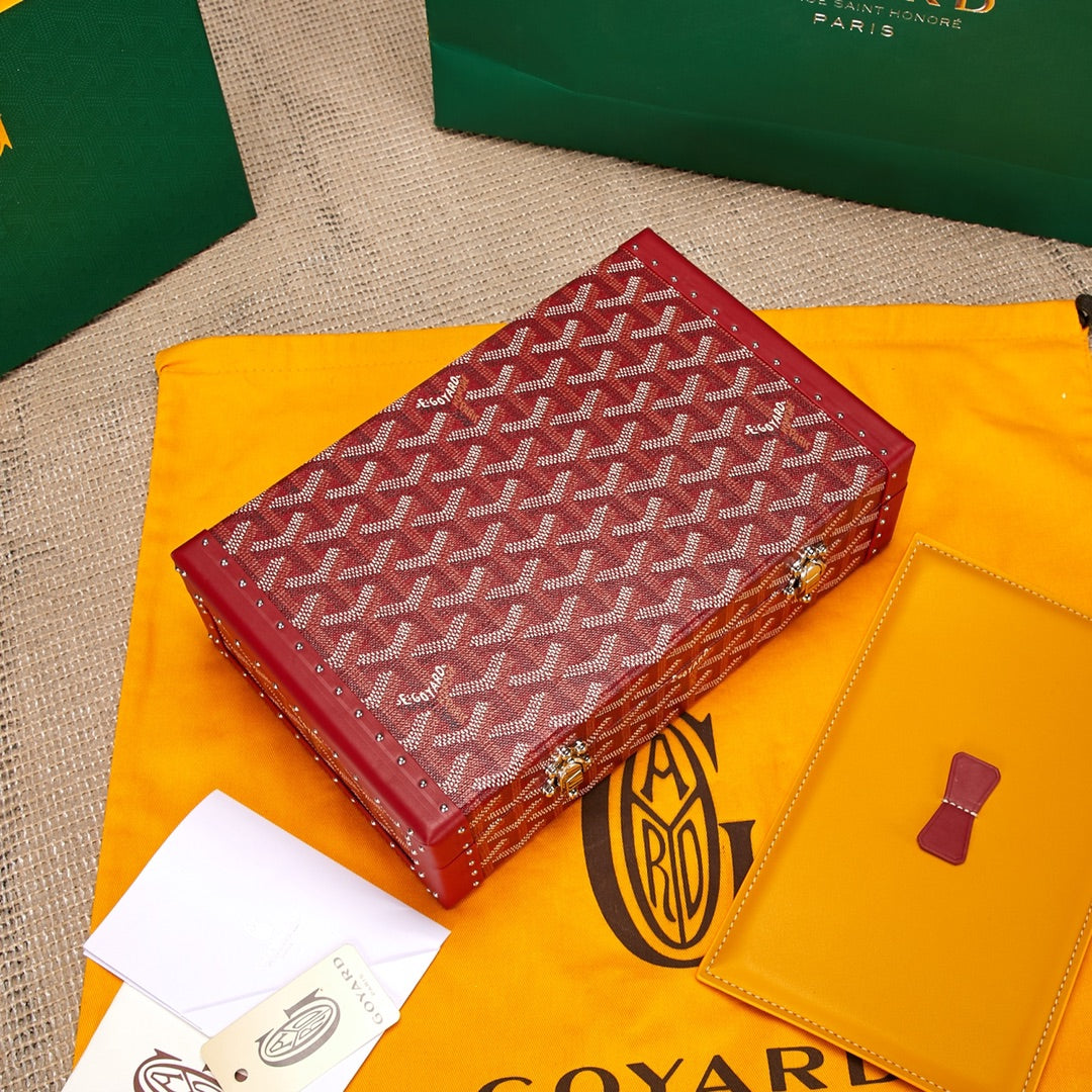 Gogy Luxury Red Monogram Pattern Hard Trunk Jewelry Watch Box