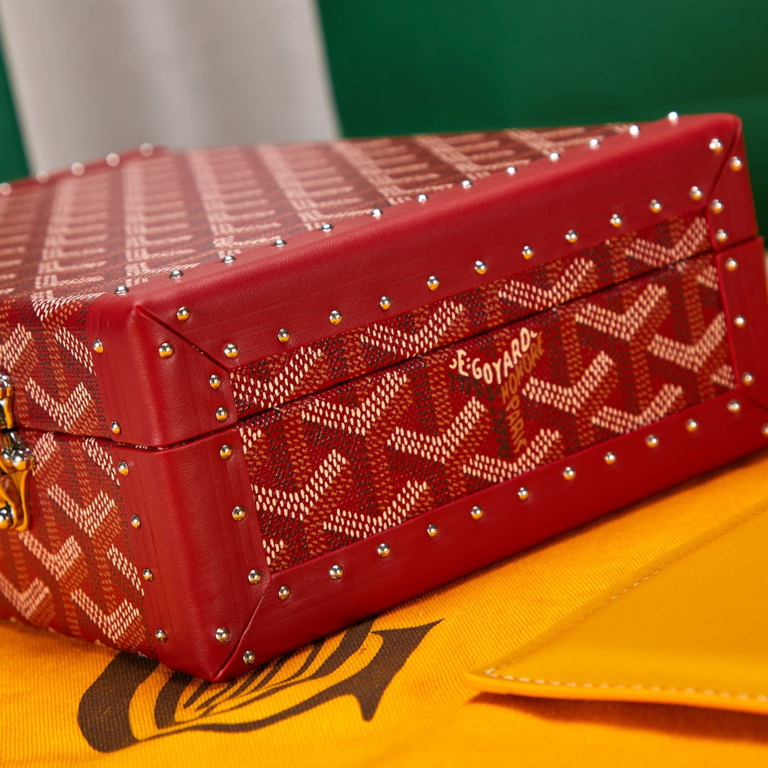 Gogy Luxury Red Monogram Pattern Hard Trunk Jewelry Watch Box