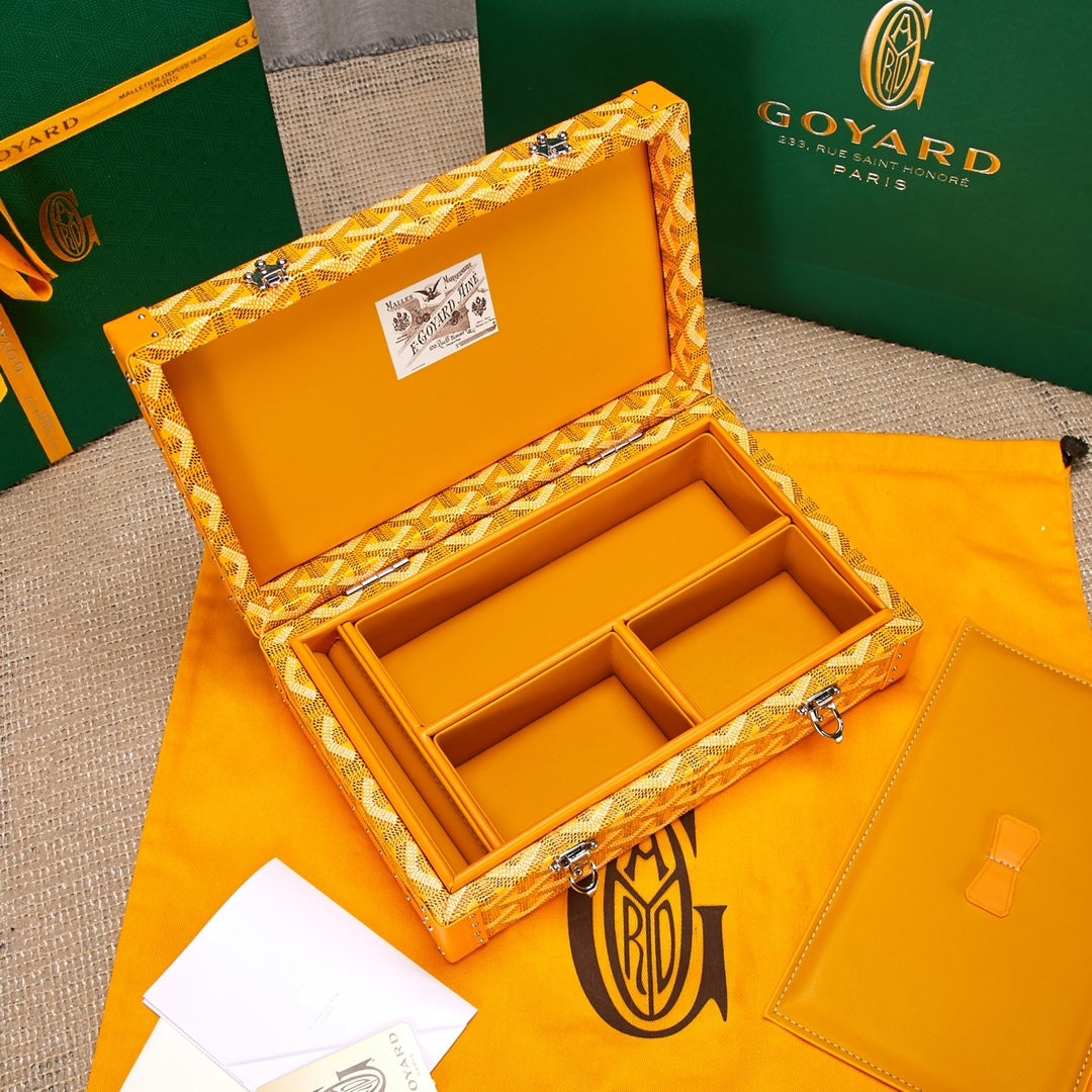 Gogy Yellow Chevron Pattern Luxury Hard Trunk Jewelry Case