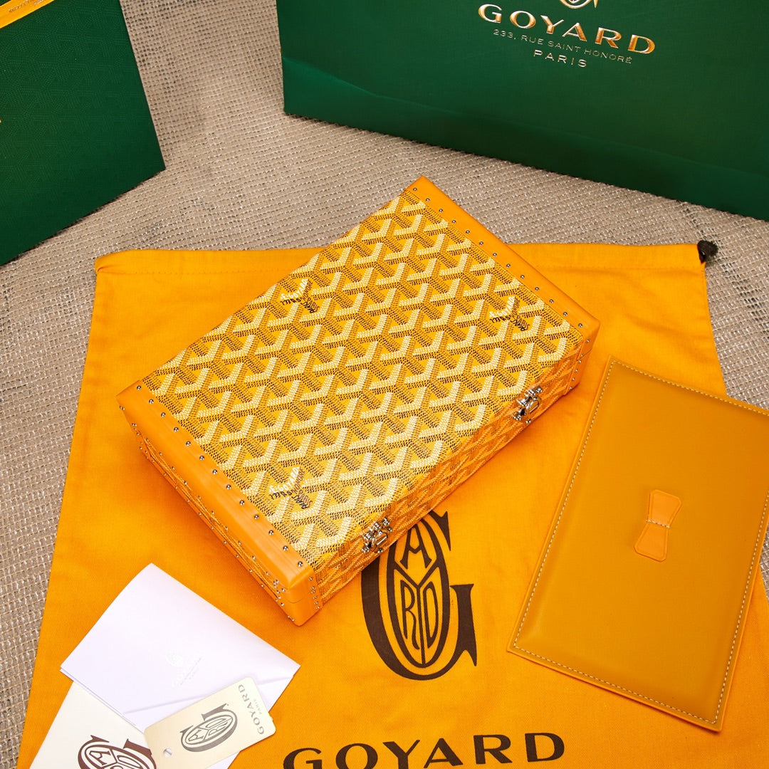 Gogy Yellow Chevron Pattern Luxury Hard Trunk Jewelry Case
