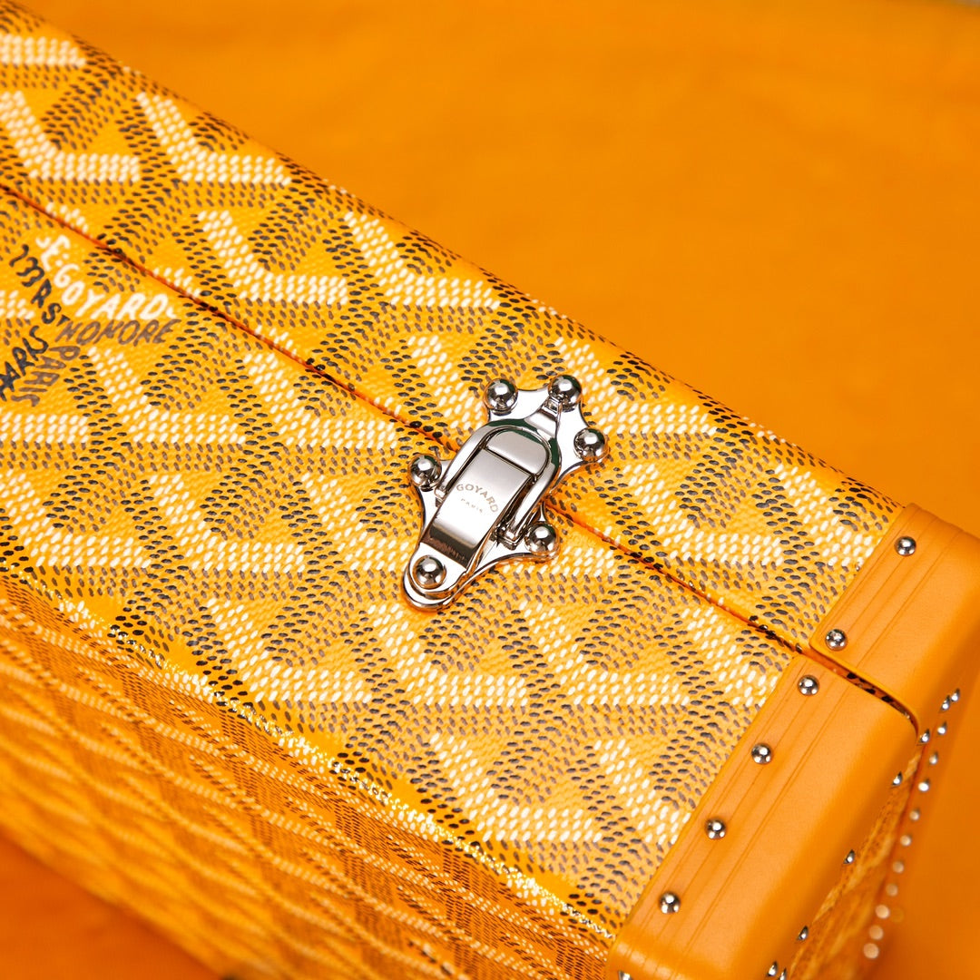 Gogy Yellow Chevron Pattern Luxury Hard Trunk Jewelry Case