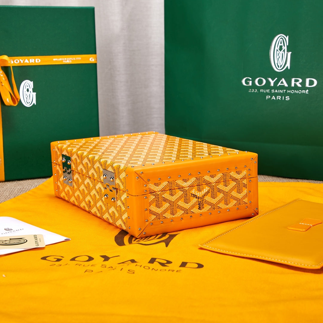 Gogy Yellow Chevron Pattern Luxury Hard Trunk Jewelry Case