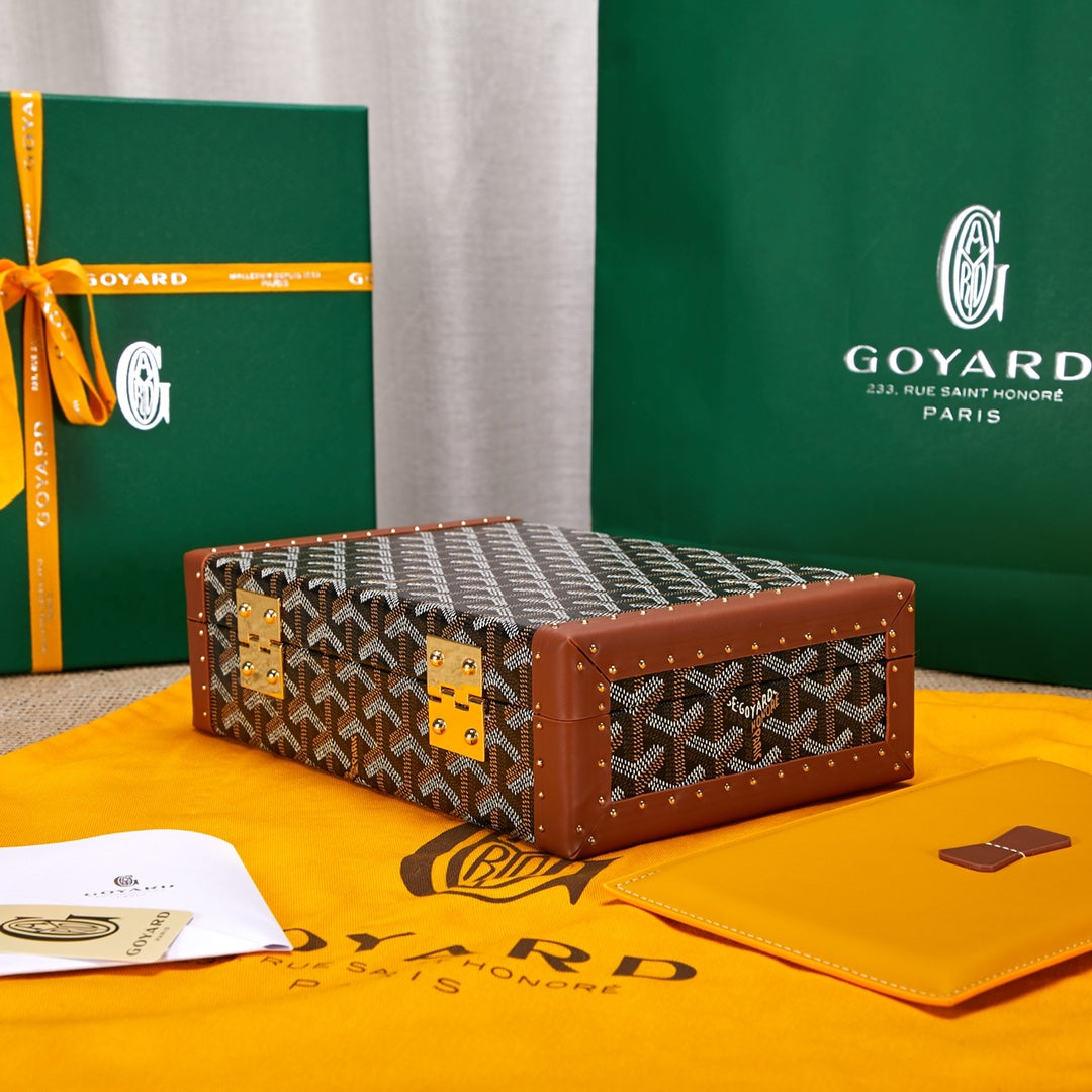 Gogy Luxury Geometric Print Mini Trunk Clutch with Leather Trim