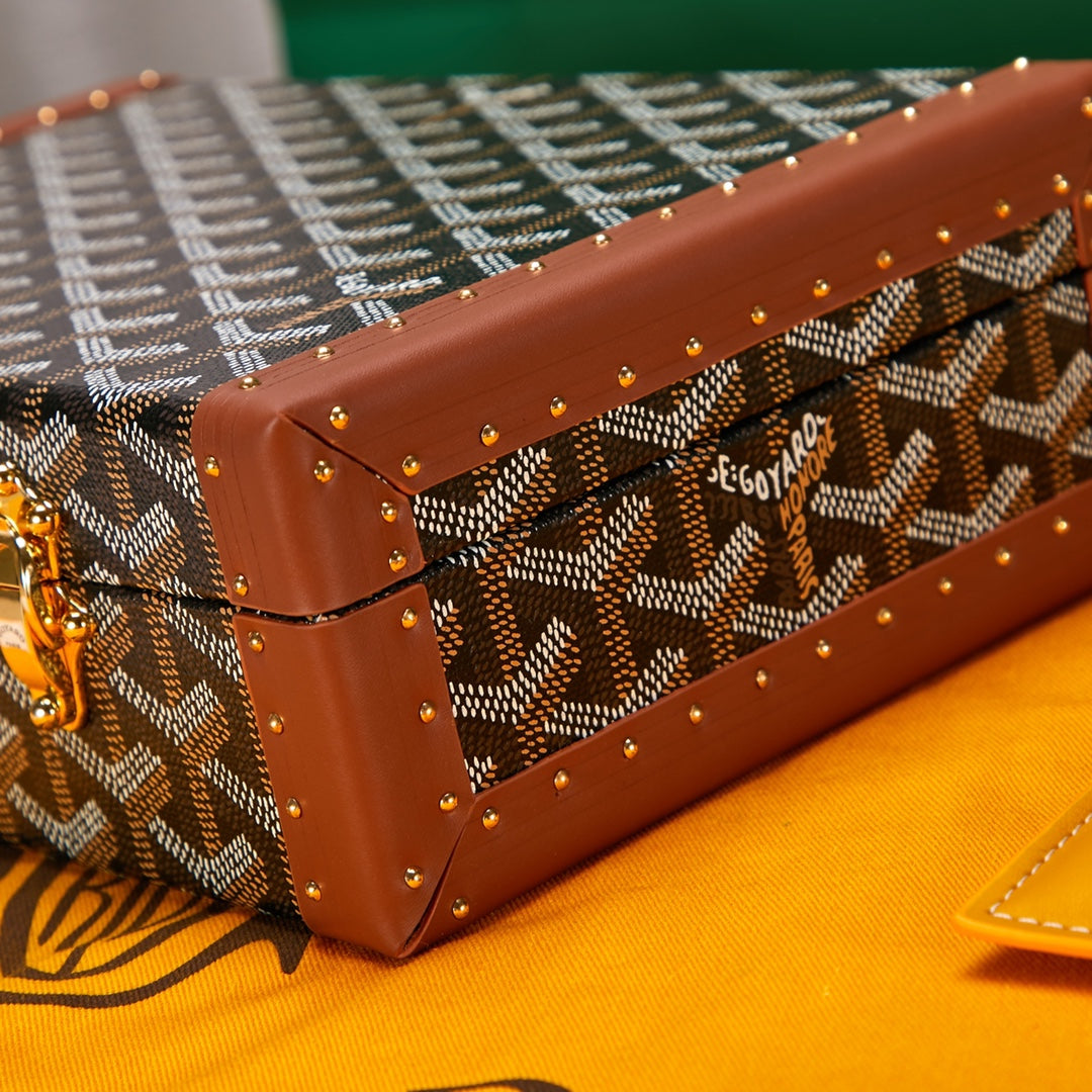 Gogy Luxury Geometric Print Mini Trunk Clutch with Leather Trim