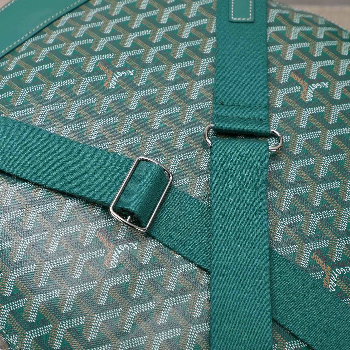 Gogy Classic Green Chevron Pattern Canvas Backpack with Leather Trim