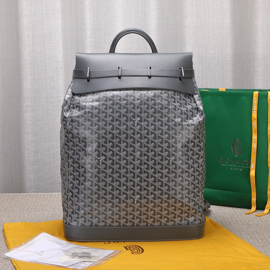 Gogy Classic Chevron Pattern Leather Backpack with Flap Closure