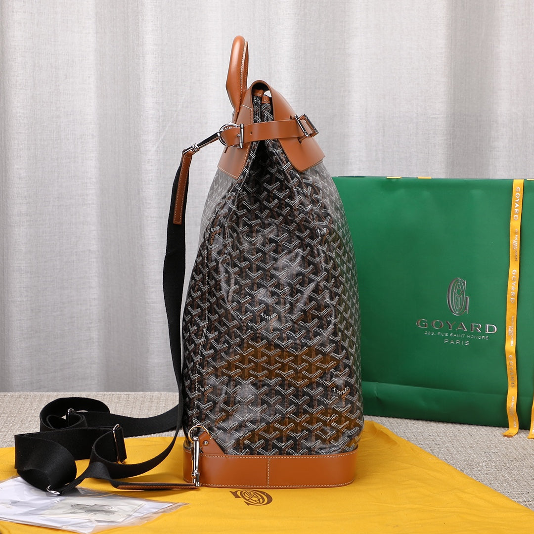 Gogy Luxury Chevron Pattern Canvas Backpack with Tan Leather Trim