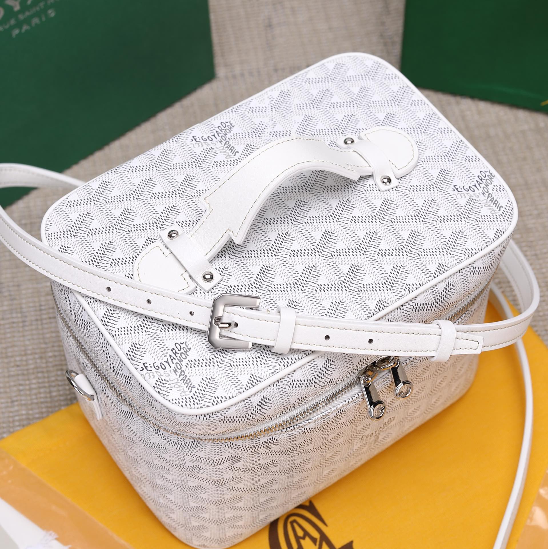 Gogy White Chevron Monogram Vanity Case Crossbody Shoulder Bag