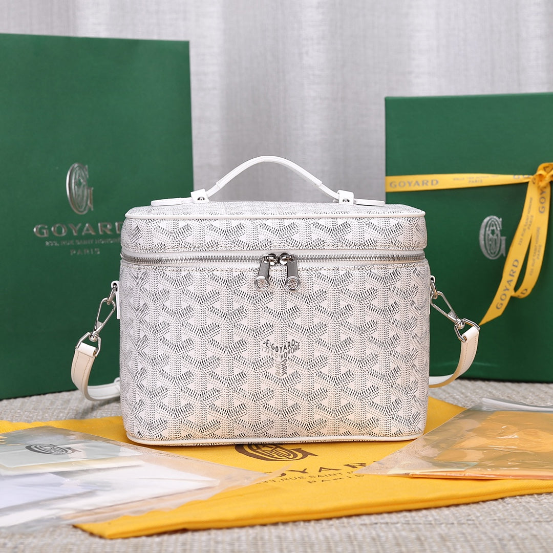Gogy White Chevron Monogram Vanity Case Crossbody Shoulder Bag