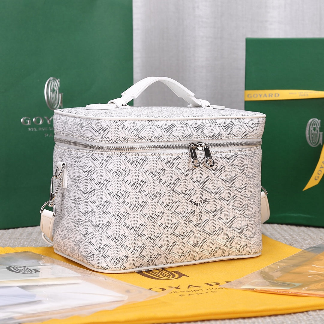 Gogy White Chevron Monogram Vanity Case Crossbody Shoulder Bag