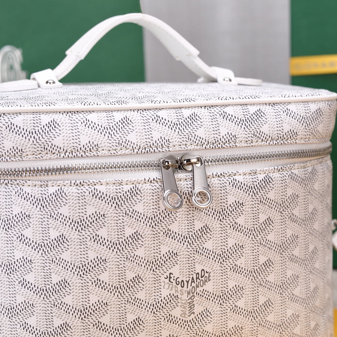 Gogy White Chevron Monogram Vanity Case Crossbody Shoulder Bag