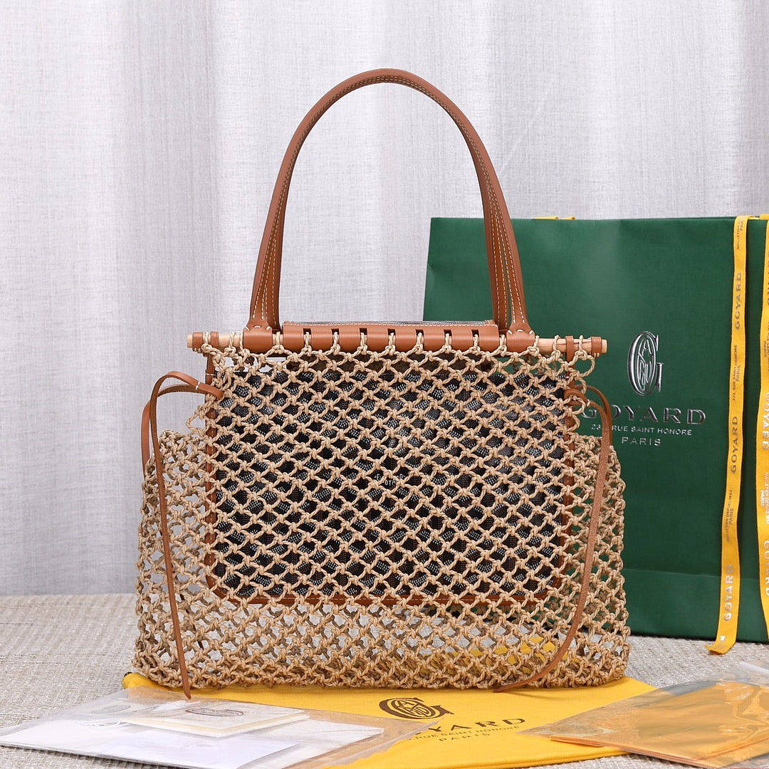 Gogy Bohemian Woven Mesh Shoulder Bag with Patterned Leather Flap