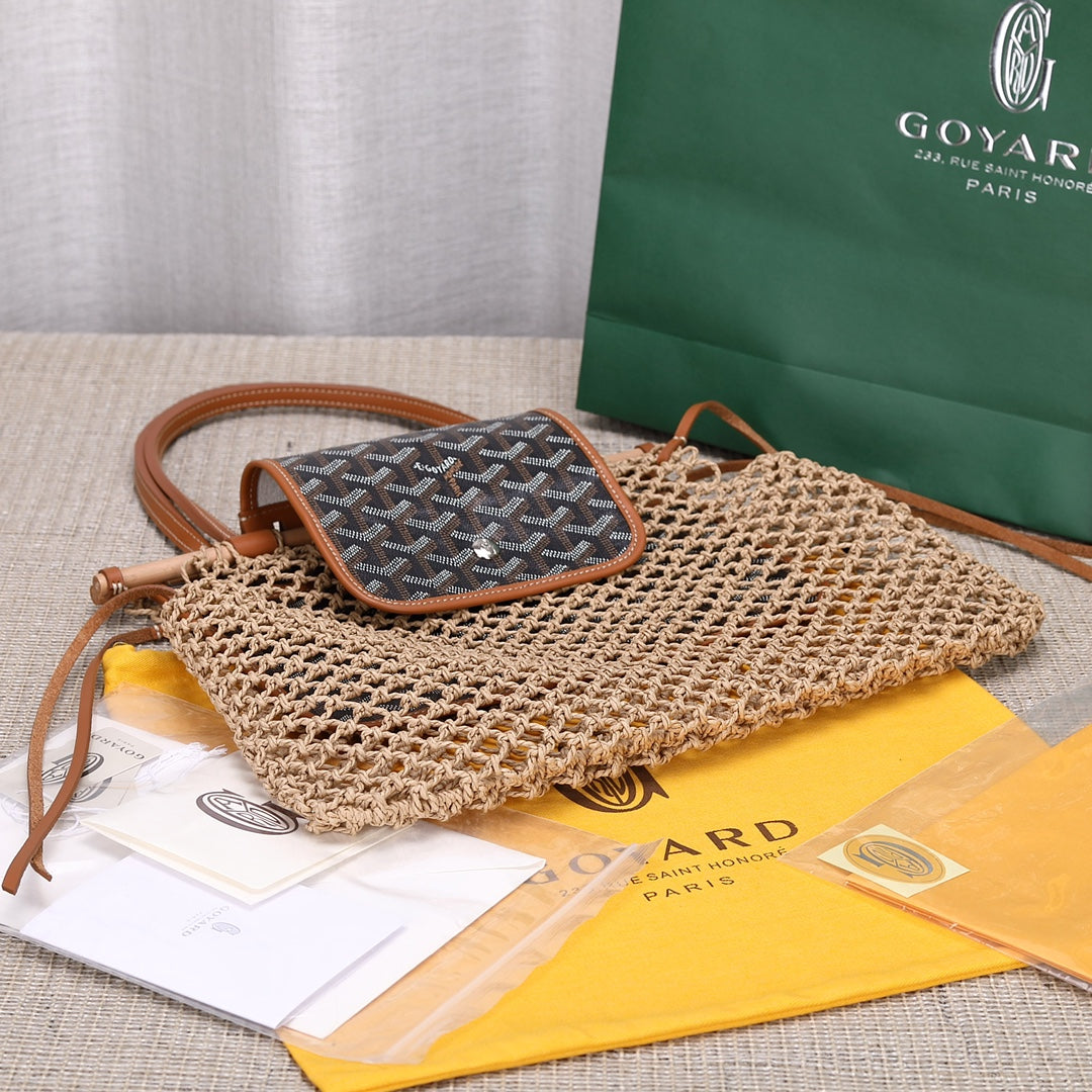 Gogy Bohemian Woven Mesh Shoulder Bag with Patterned Leather Flap