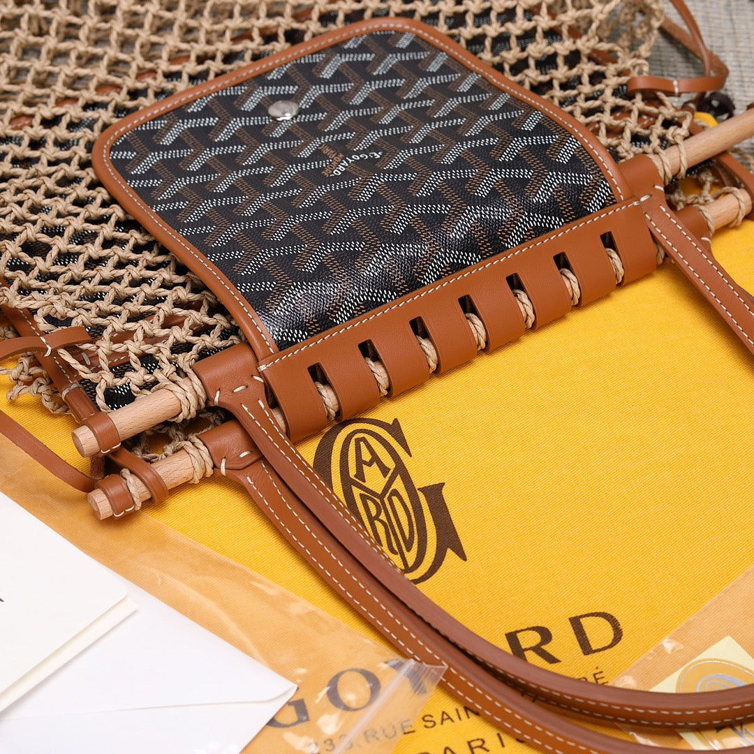 Gogy Bohemian Woven Mesh Shoulder Bag with Patterned Leather Flap