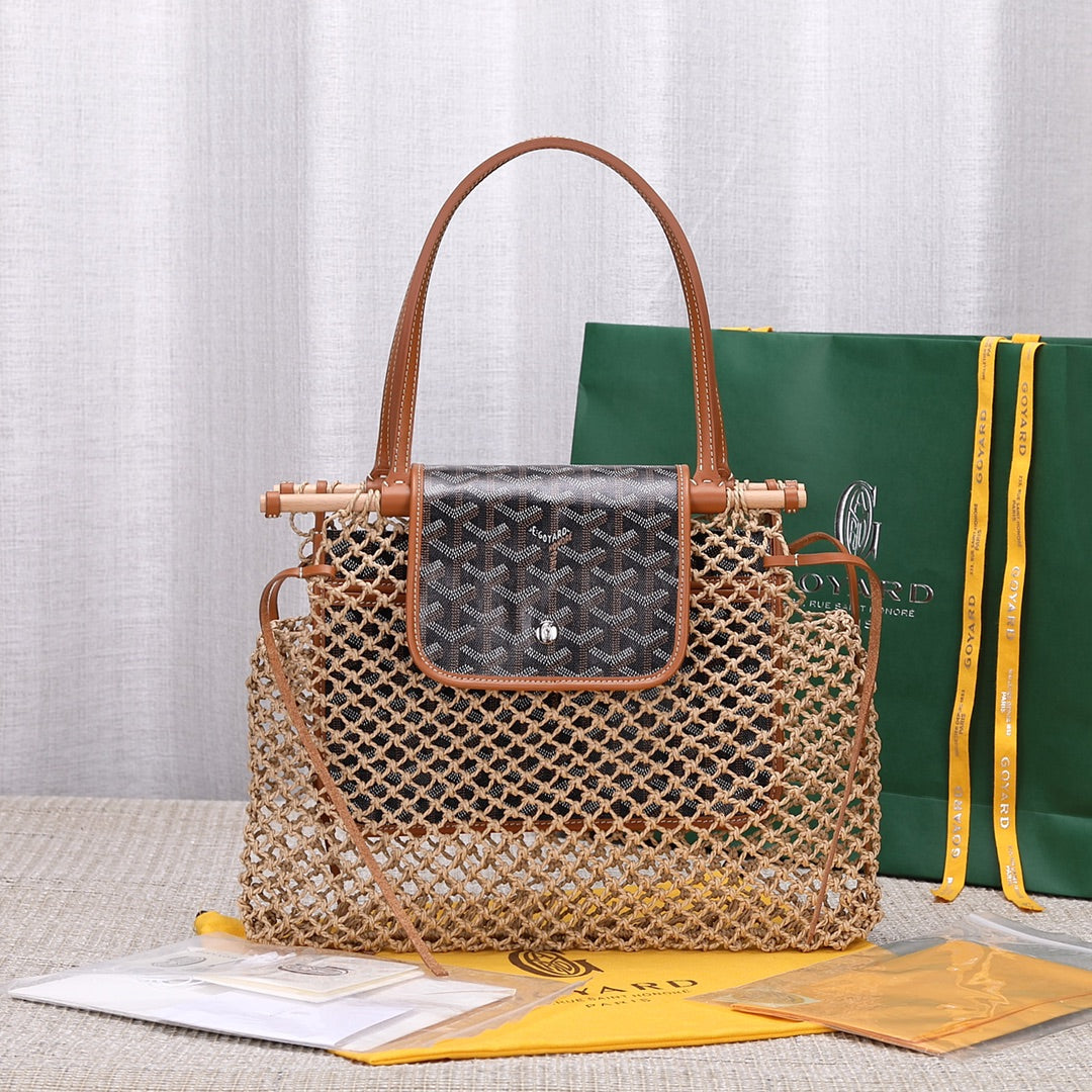 Gogy Bohemian Woven Mesh Shoulder Bag with Patterned Leather Flap
