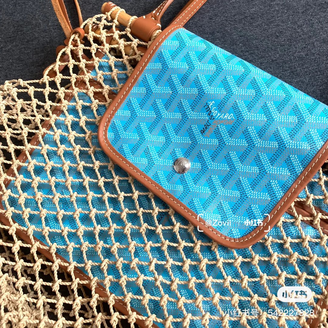 Gogy Woven Straw Net Shoulder Bag with Patterned Leather Flap