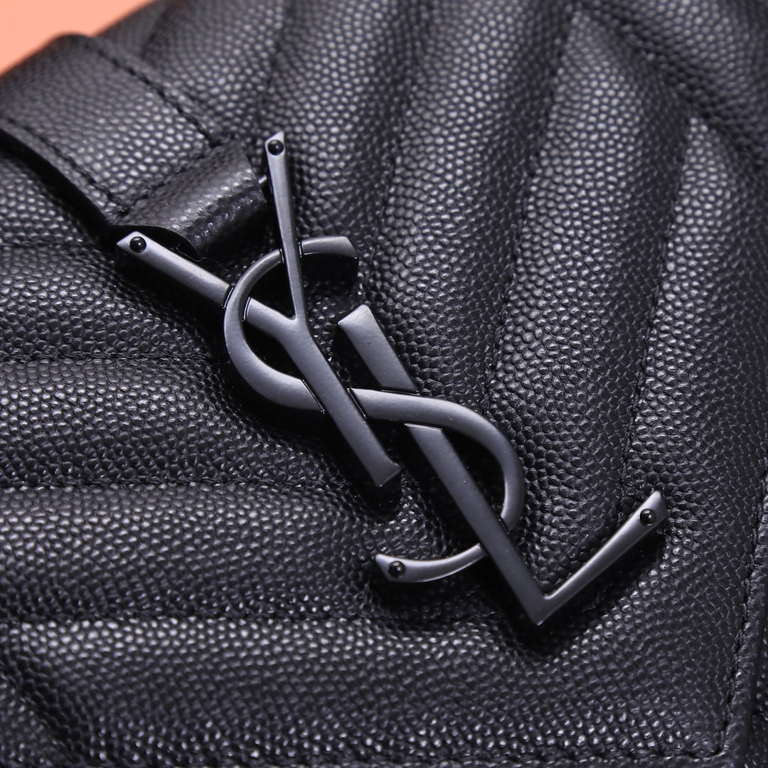 Saint Laurent Monogram Envelope Quilted Leather Chain Wallet - Black