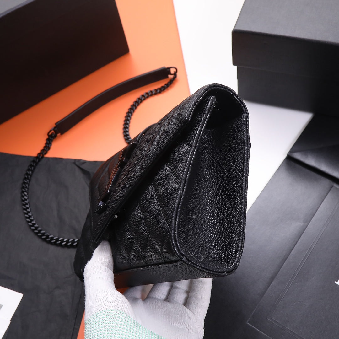 Saint Laurent Monogram Envelope Quilted Leather Chain Wallet - Black