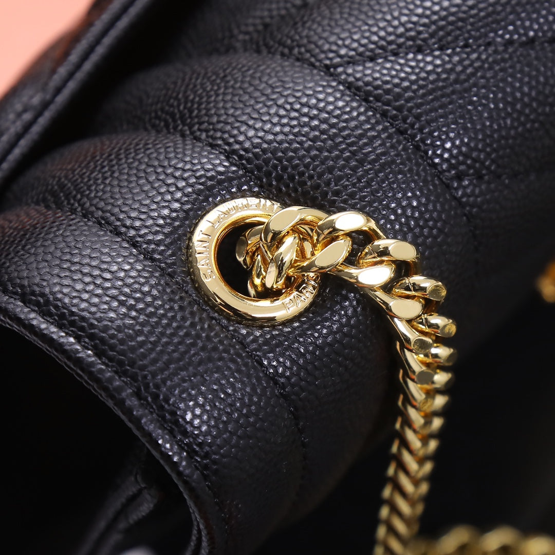Saint Laurent Monogram Mix Matelassé Grain de Poudre Chain Wallet - Black